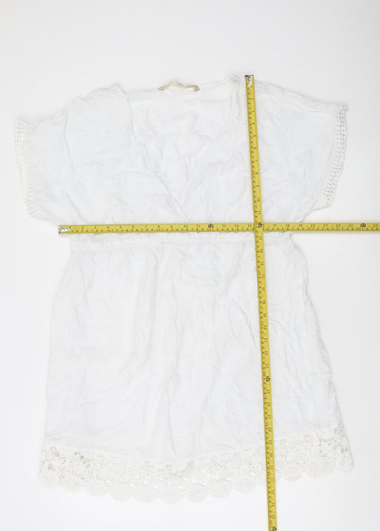 Mantaray Women White L Cotton Crochet Short Shift Dress