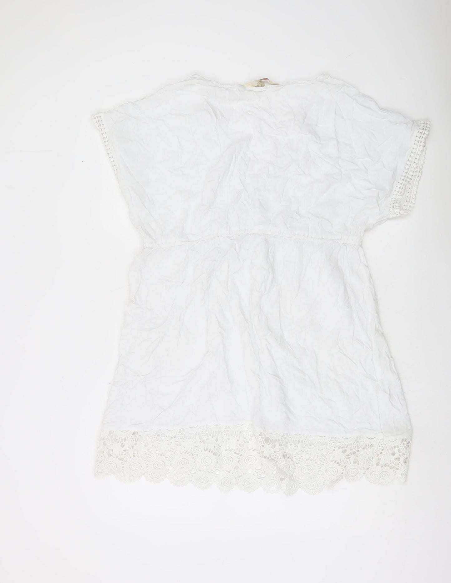 Mantaray Women White L Cotton Crochet Short Shift Dress