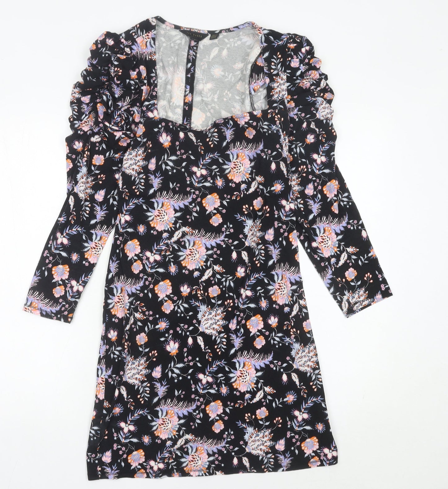 Ted Baker Womens Black Floral Ruched Sheath Dress Size 10