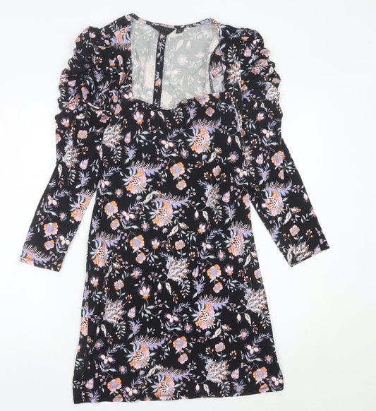 Ted Baker Womens Black Floral Ruched Sheath Dress Size 10