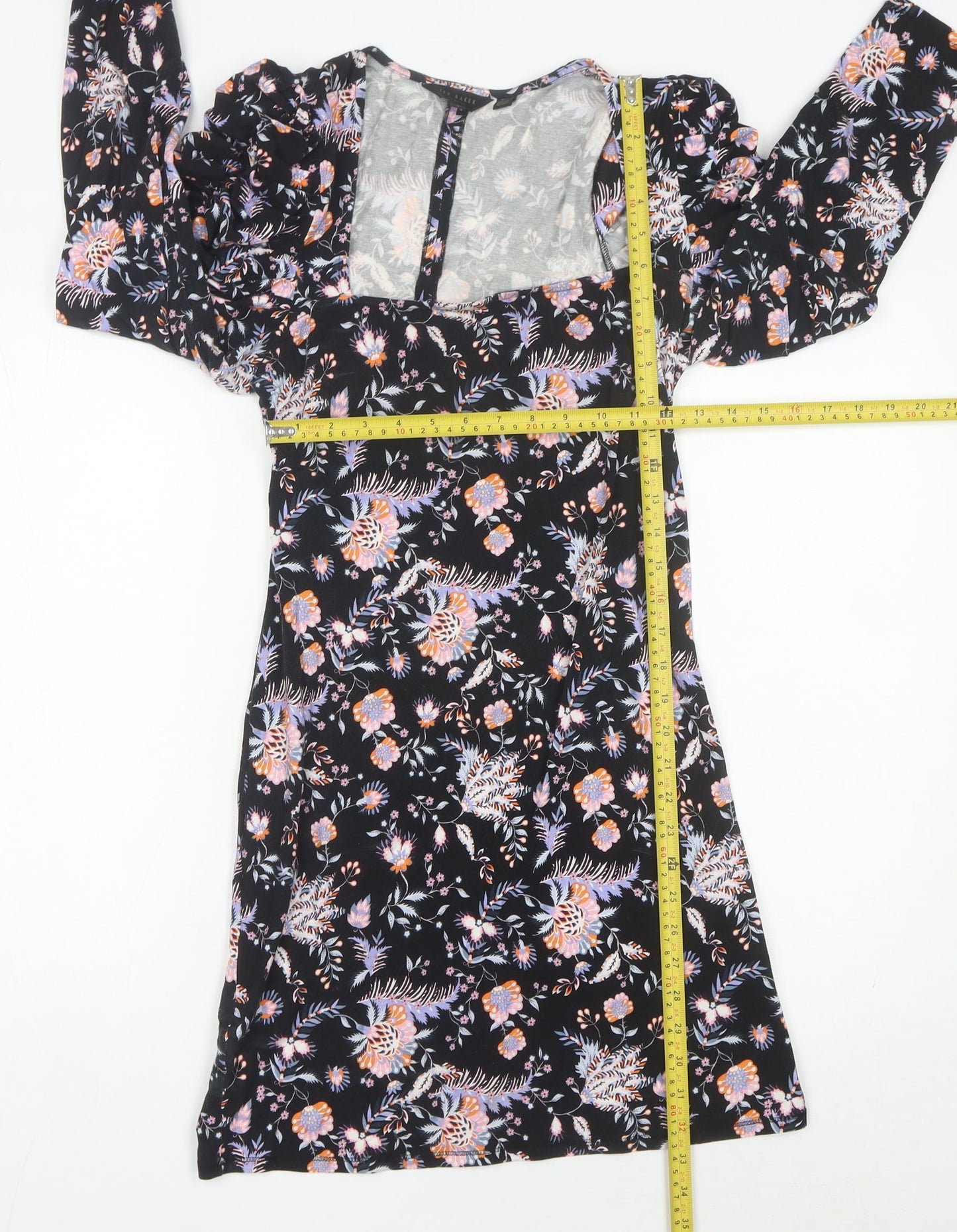 Ted Baker Womens Black Floral Ruched Sheath Dress Size 10