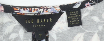 Ted Baker Womens Black Floral Ruched Sheath Dress Size 10