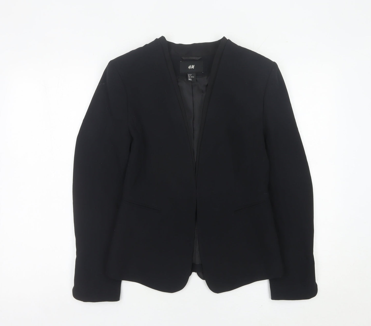 H&M Womens Black Shawl Collar Blazer Size 10 Regular Tailored Jacket