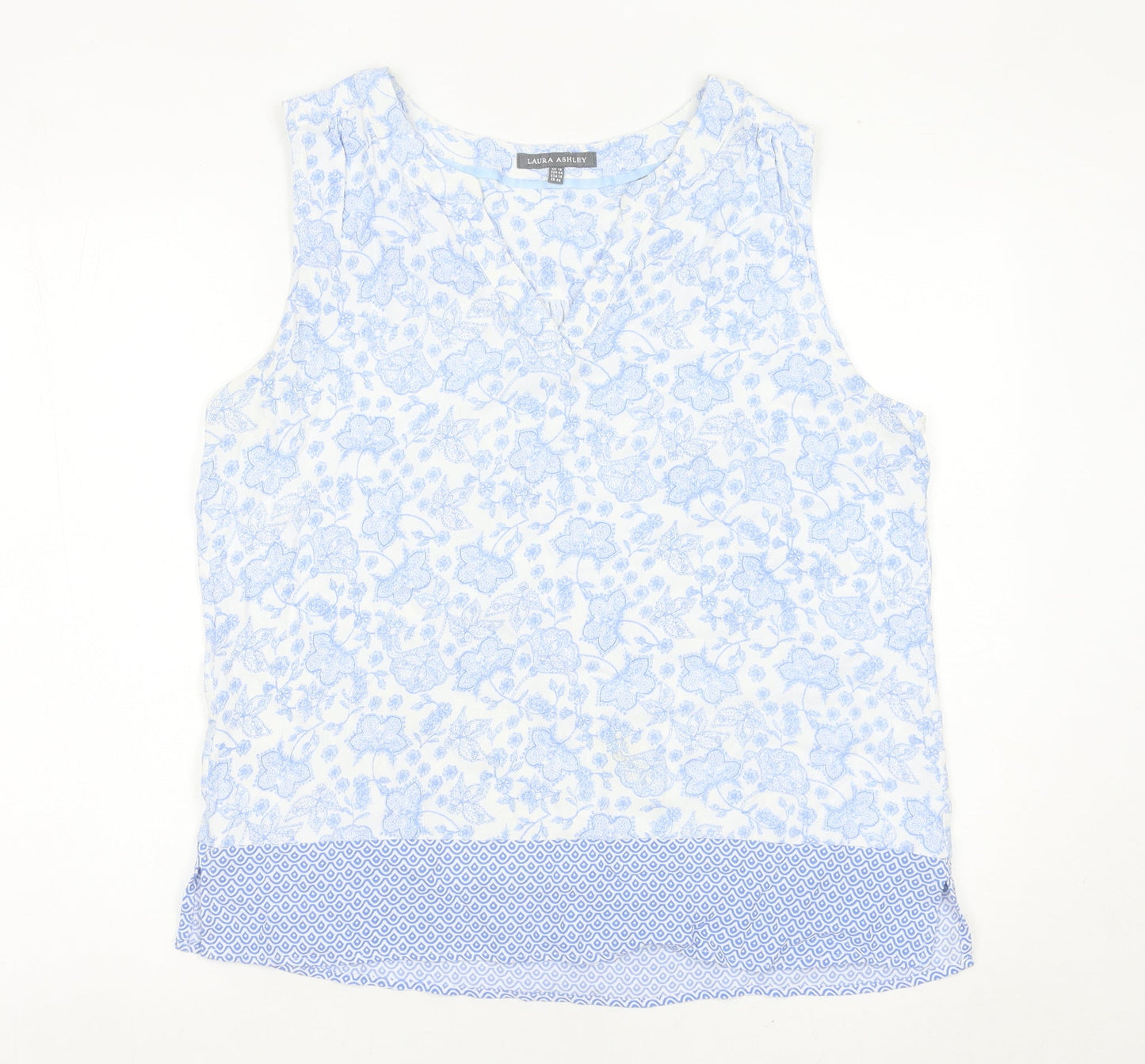 Laura Ashley Women’s Blue Floral Viscose Sleeveless Tunic Blouse UK 18