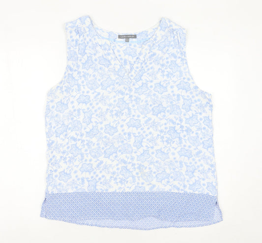 Laura Ashley Women’s Blue Floral Viscose Sleeveless Tunic Blouse UK 18