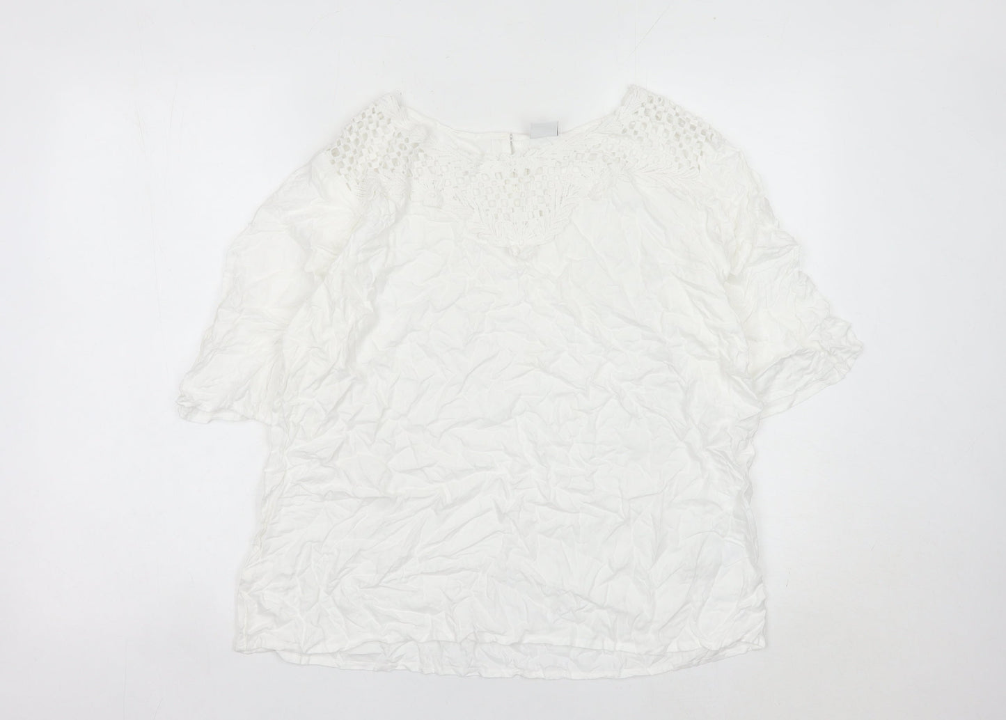 Cotton Traders Women White Crochet Trim Blouse Size 14 Tunic Top