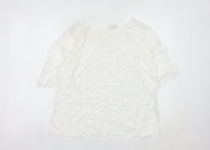 Cotton Traders Women White Crochet Trim Blouse Size 14 Tunic Top