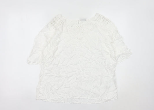 Cotton Traders Women White Crochet Trim Blouse Size 14 Tunic Top