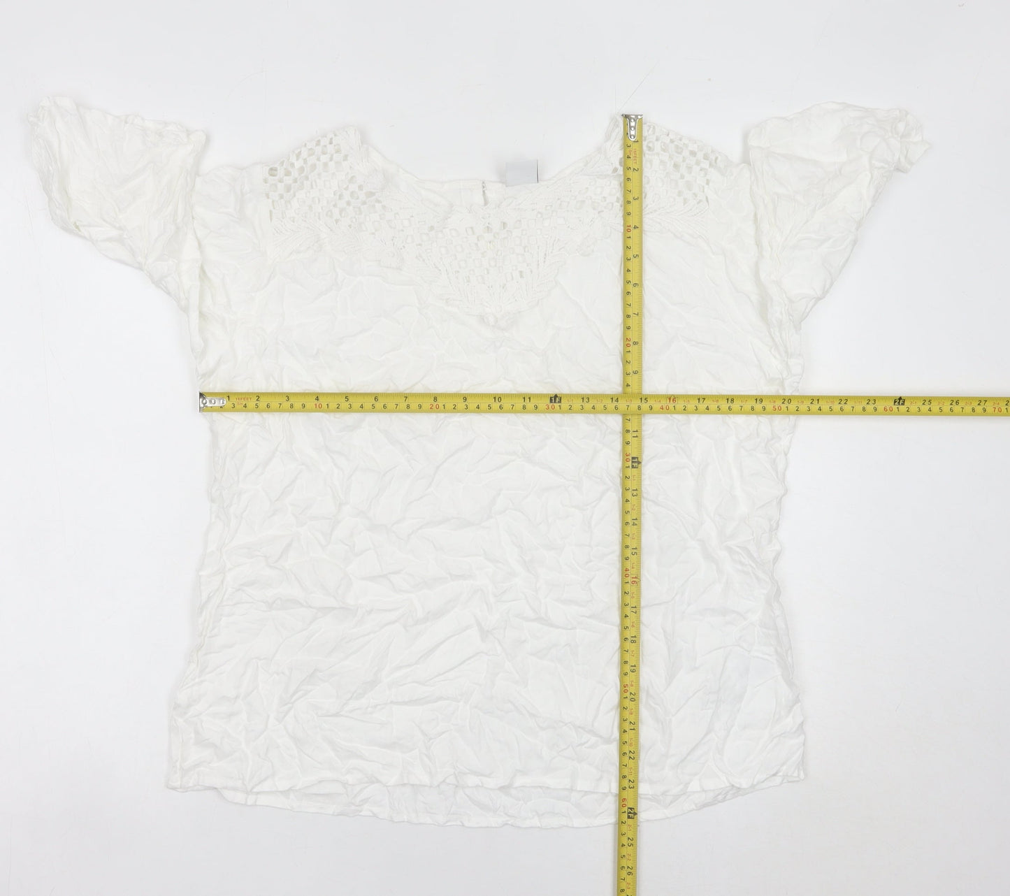 Cotton Traders Women White Crochet Trim Blouse Size 14 Tunic Top