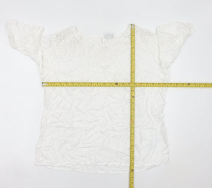 Cotton Traders Women White Crochet Trim Blouse Size 14 Tunic Top