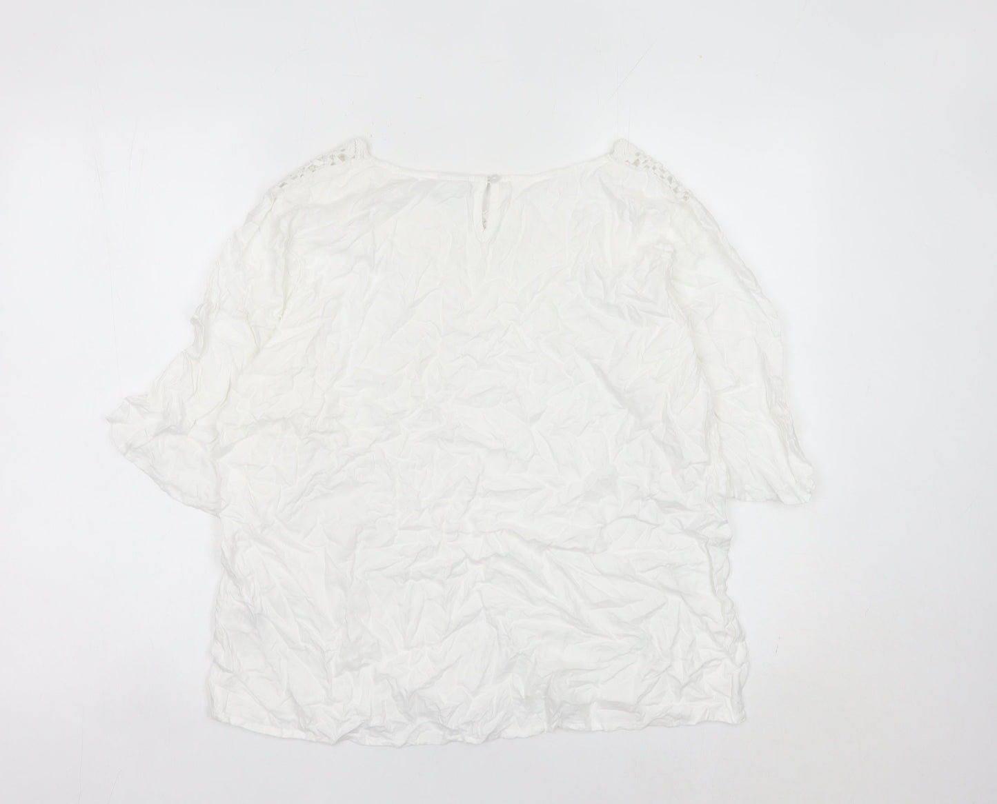 Cotton Traders Women White Crochet Trim Blouse Size 14 Tunic Top