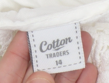 Cotton Traders Women White Crochet Trim Blouse Size 14 Tunic Top