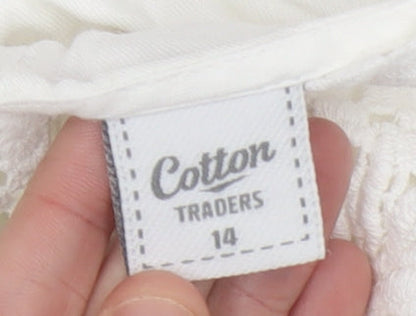 Cotton Traders Women White Crochet Trim Blouse Size 14 Tunic Top