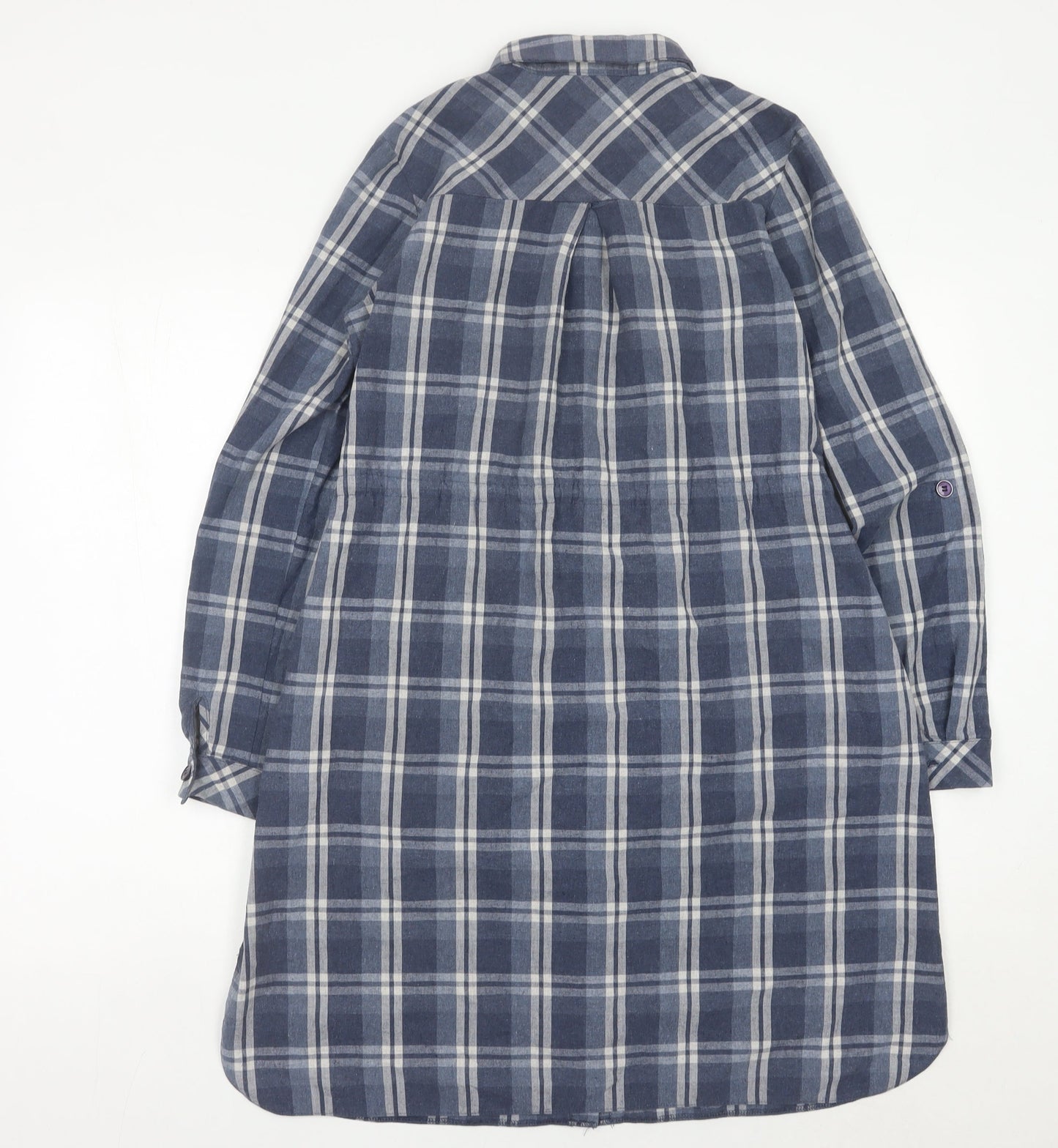 Raxlan Womens Blue Check Shirt Dress Size 8 Embroidered Long Sleeve