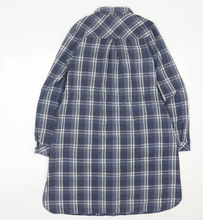 Raxlan Womens Blue Check Shirt Dress Size 8 Embroidered Long Sleeve