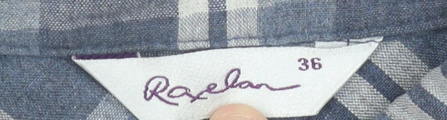 Raxlan Womens Blue Check Shirt Dress Size 8 Embroidered Long Sleeve