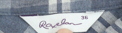 Raxlan Womens Blue Check Shirt Dress Size 8 Embroidered Long Sleeve