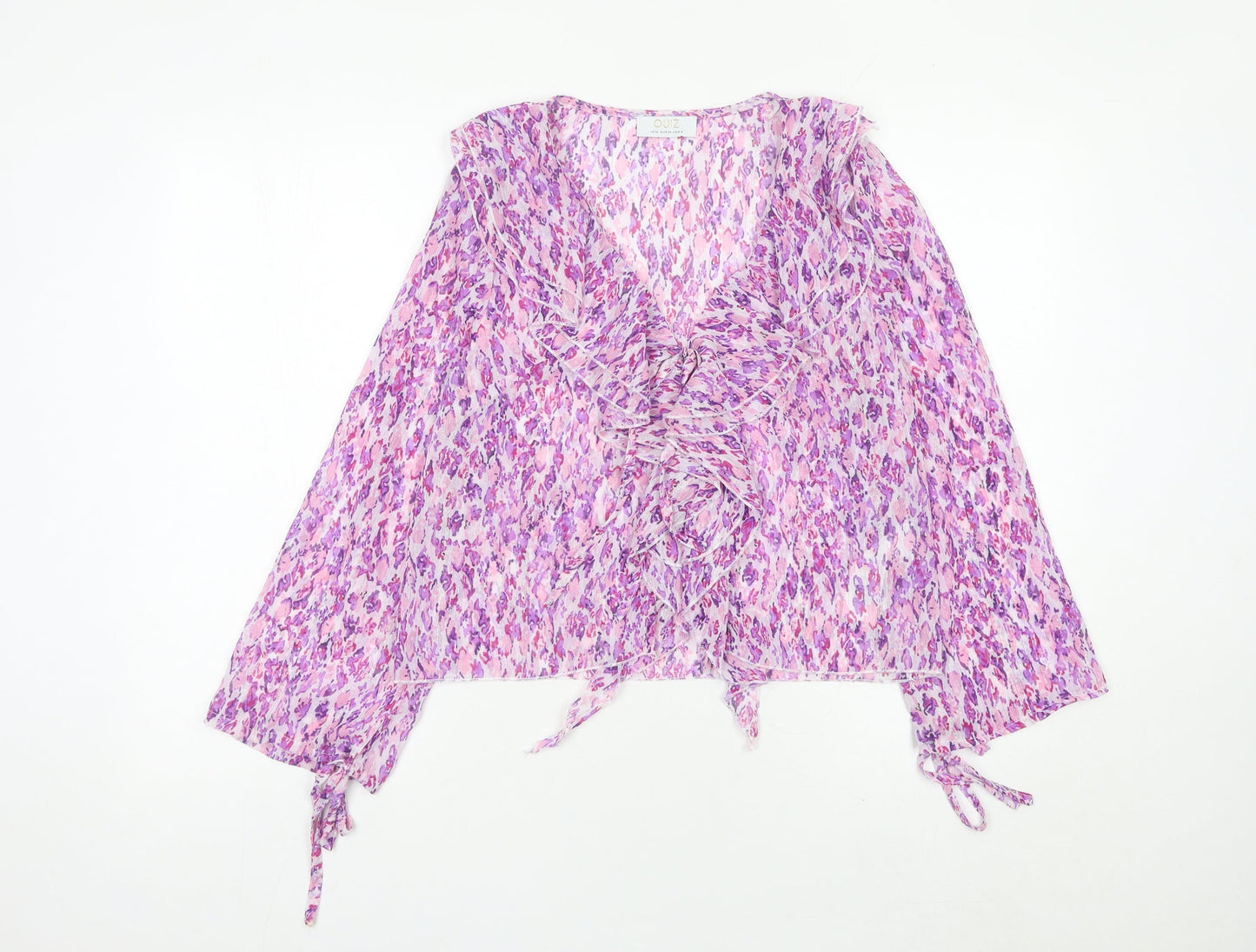 Quiz Womens Multicoloured Floral Wrap Blouse UK 12 Long Sleeve