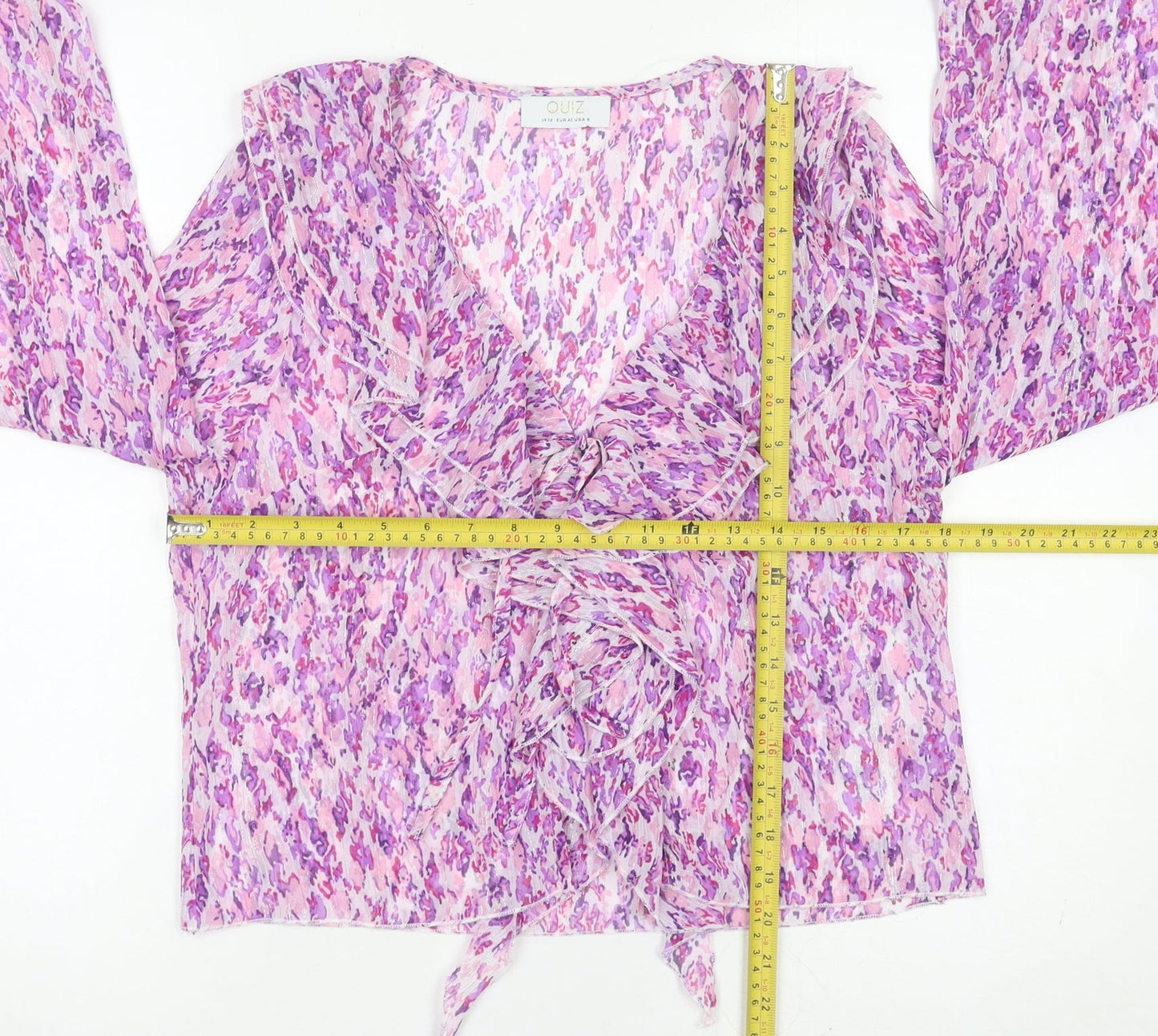 Quiz Womens Multicoloured Floral Wrap Blouse UK 12 Long Sleeve