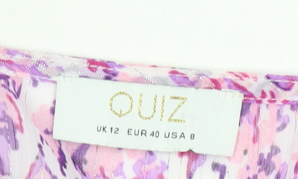 Quiz Womens Multicoloured Floral Wrap Blouse UK 12 Long Sleeve