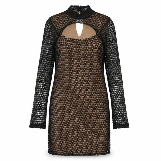 ASOS Women’s Black Beige Bodycon Lace Dress UK 8-10 Long Sleeve Party