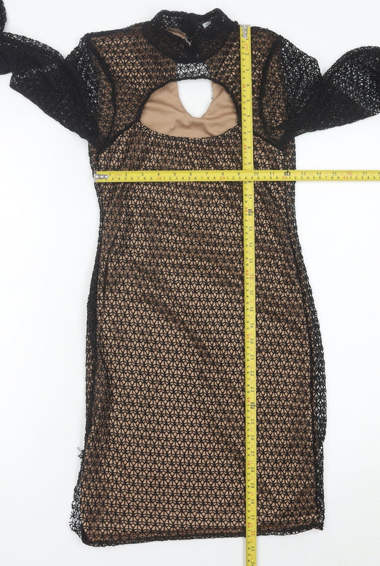 ASOS Women’s Black Beige Bodycon Lace Dress UK 8-10 Long Sleeve Party