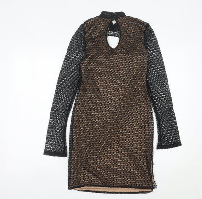 ASOS Women’s Black Beige Bodycon Lace Dress UK 8-10 Long Sleeve Party