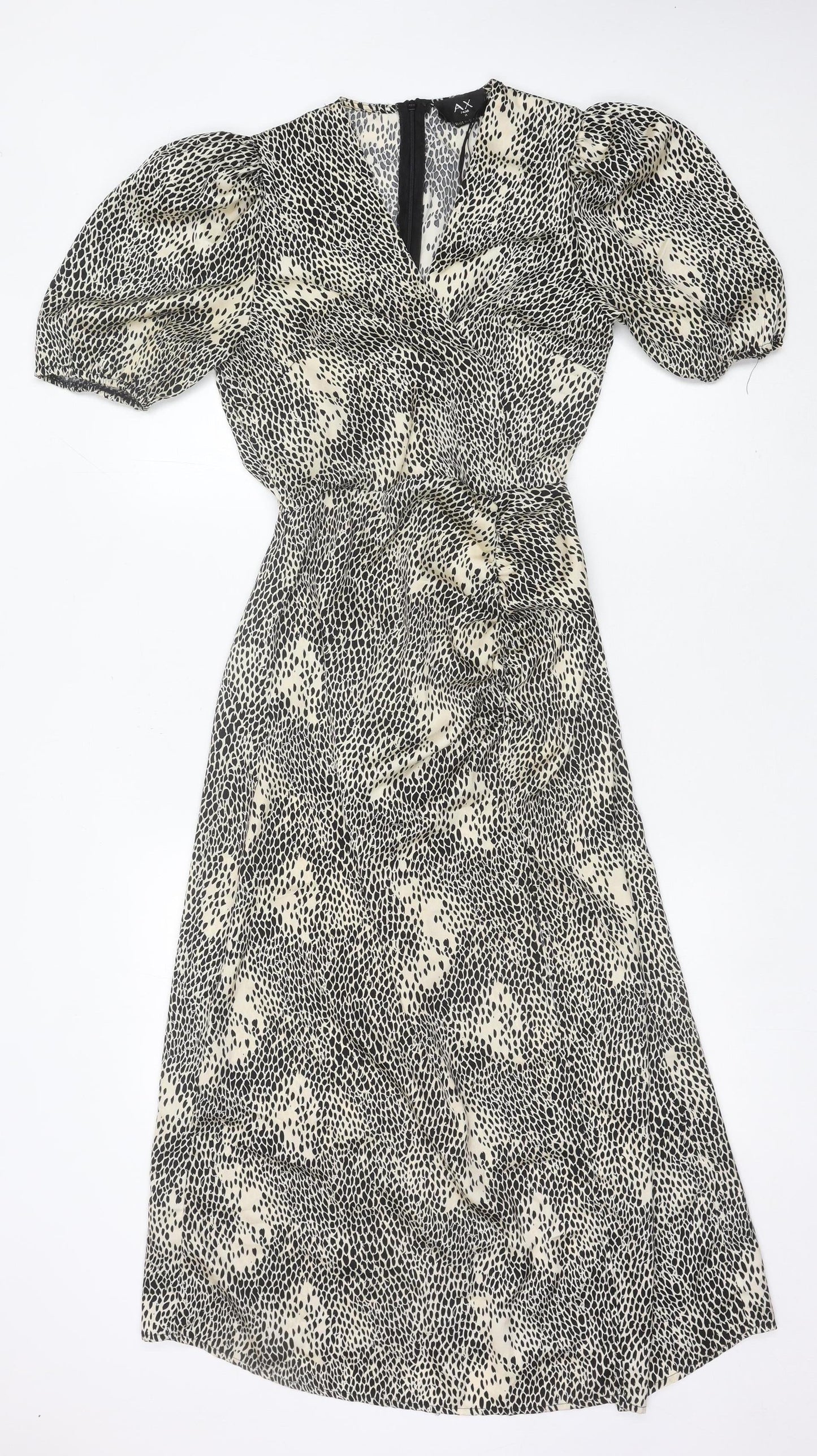 AX Paris Womens Black Beige Animal Print Midi Wrap Dress S