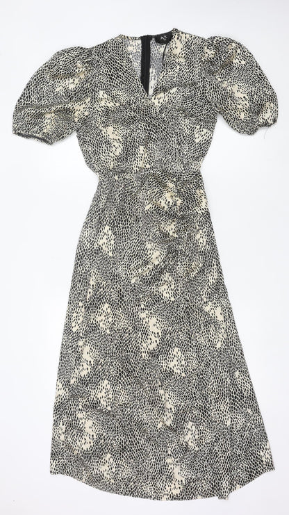 AX Paris Womens Black Beige Animal Print Midi Wrap Dress S