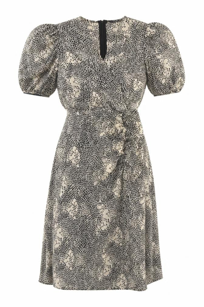 AX Paris Womens Black Beige Animal Print Midi Wrap Dress S