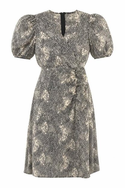 AX Paris Womens Black Beige Animal Print Midi Wrap Dress S