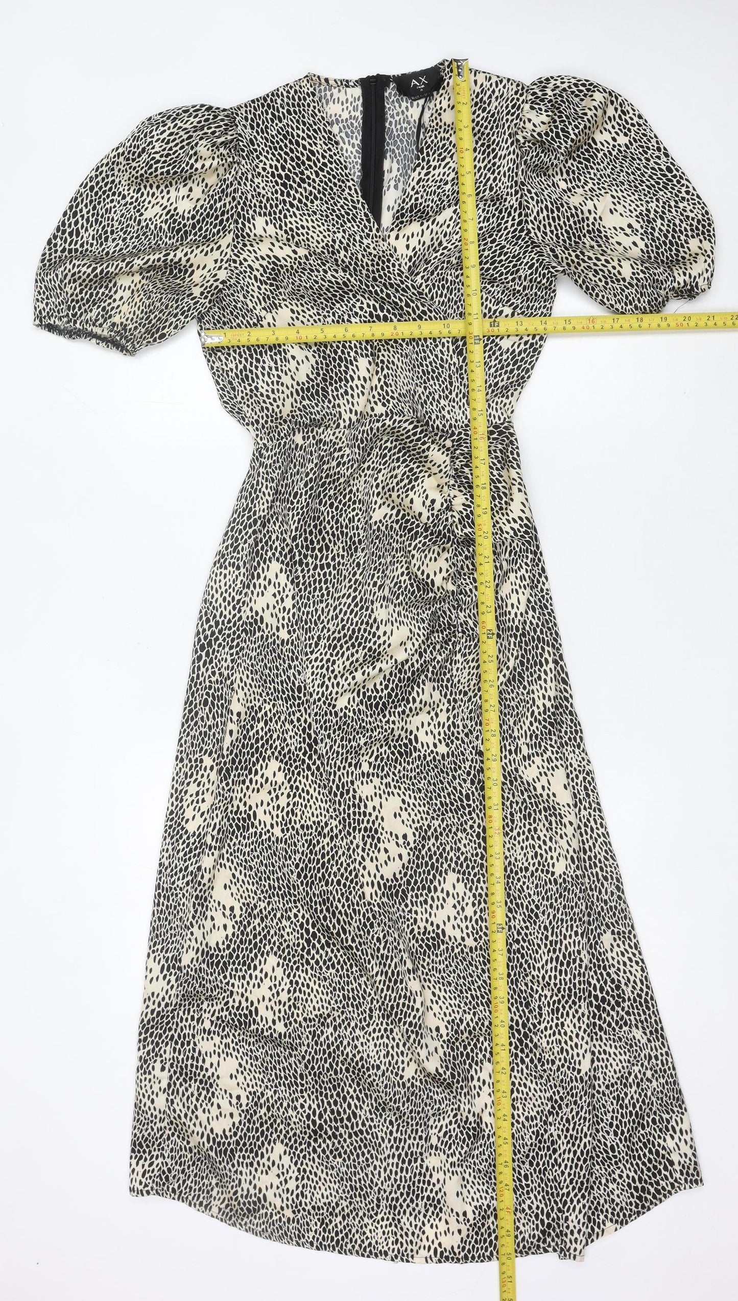 AX Paris Womens Black Beige Animal Print Midi Wrap Dress S