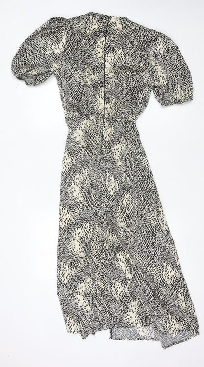 AX Paris Womens Black Beige Animal Print Midi Wrap Dress S