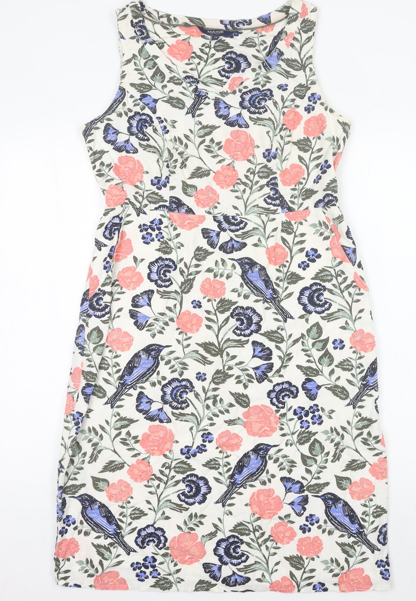 Maine New England Women’s Multicoloured Floral Bird Print Sleeveless Shift Dress Size 12