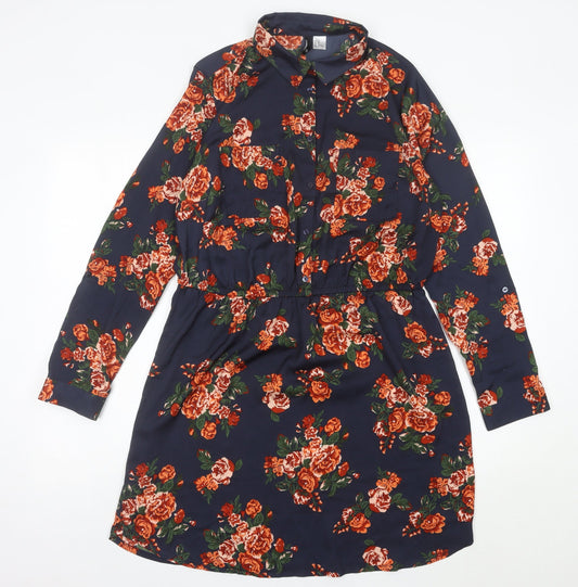 H&M Women’s Multicoloured Floral Shirt Dress Size 16 Collared