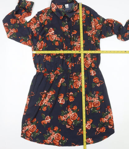 H&M Women’s Multicoloured Floral Shirt Dress Size 16 Collared