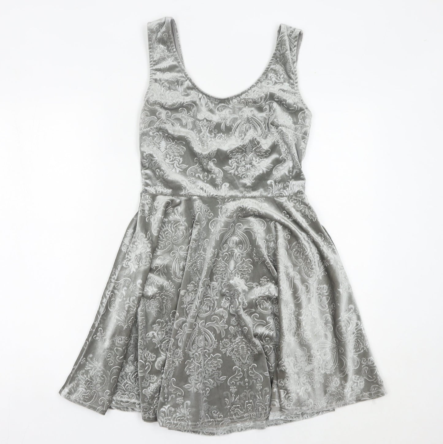 Club L Women Grey Skater Dress Size 10 Sleeveless Velvet Partywear