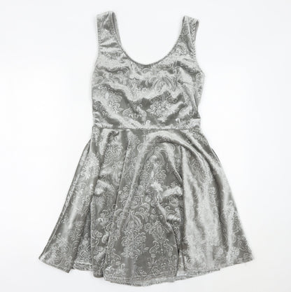 Club L Women Grey Skater Dress Size 10 Sleeveless Velvet Partywear