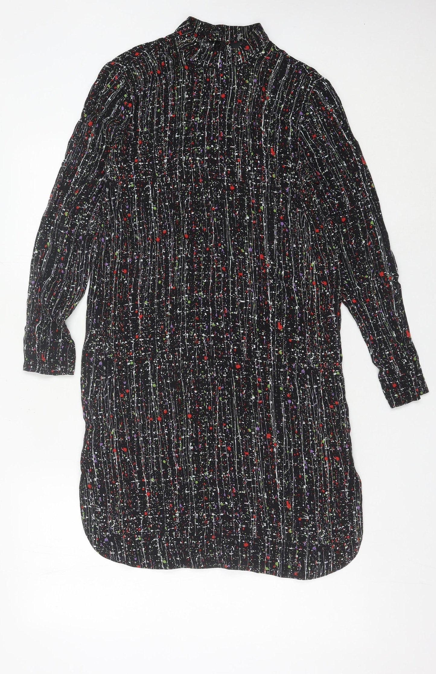 & Other Stories Women’s Black Multicolour Shirt Dress Size 4 Viscose