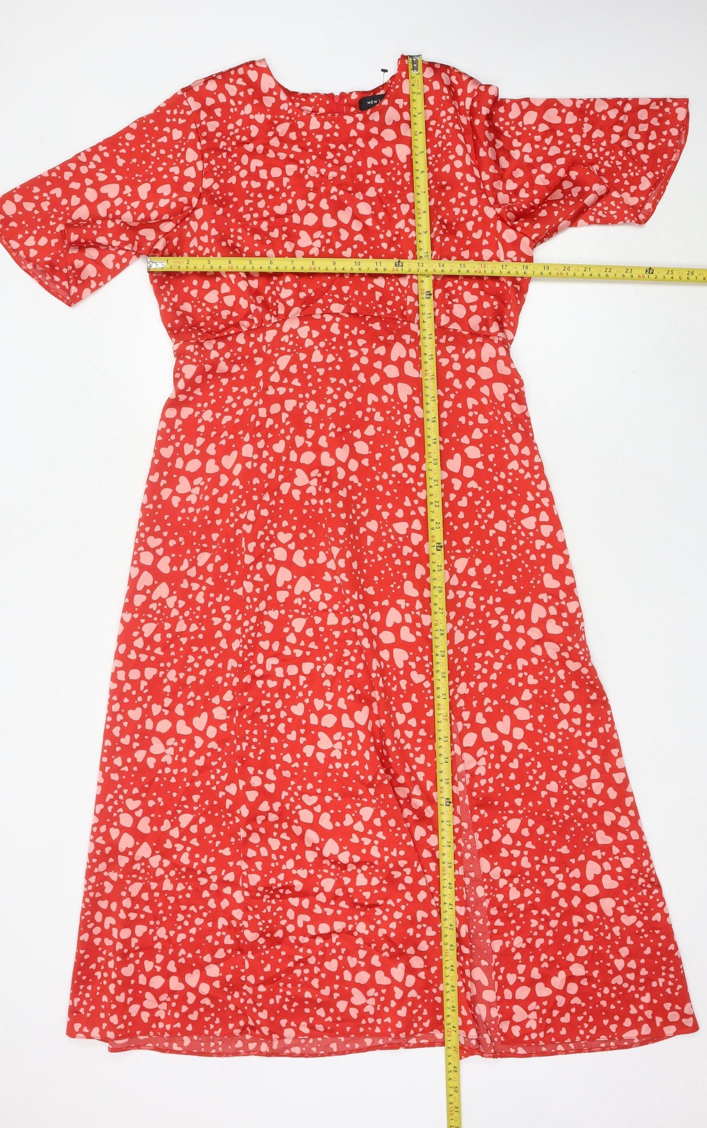 New Look Women’s Red Heart Print Midi A-Line Dress Size 14