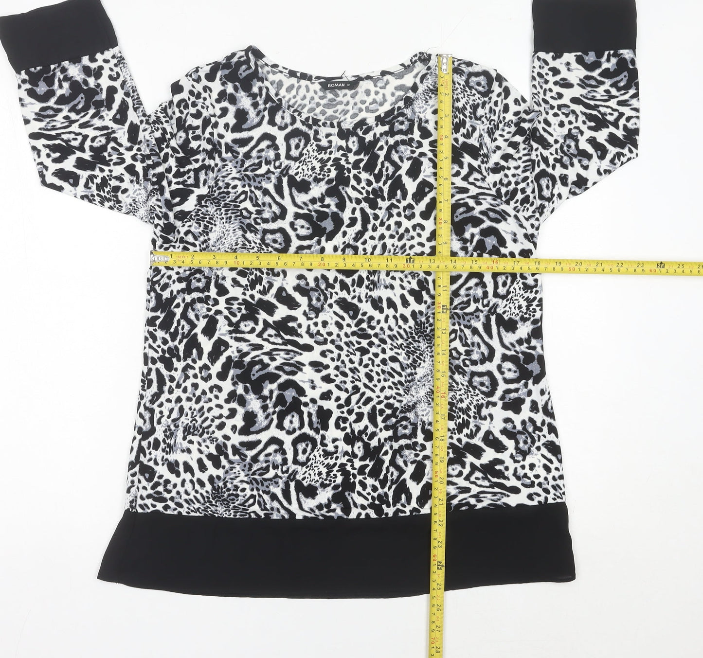 Womens UK Size 12 Roman Black Tunic Blouse
