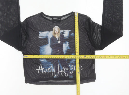 PrettyLittleThing Womens Black Mesh Cropped Long Sleeve Music Top Size 8