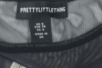 PrettyLittleThing Womens Black Mesh Cropped Long Sleeve Music Top Size 8