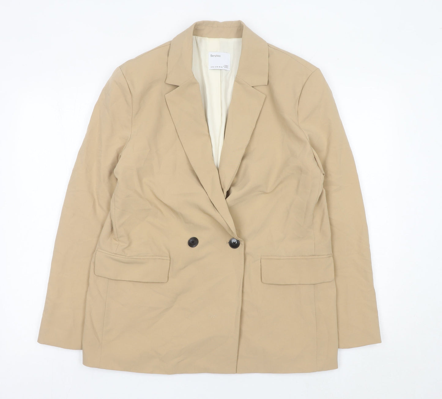 Bershka Women Beige Size 12 Double-Breasted Blazer Jacket