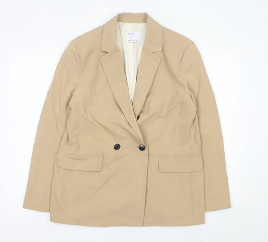 Bershka Women Beige Size 12 Double-Breasted Blazer Jacket