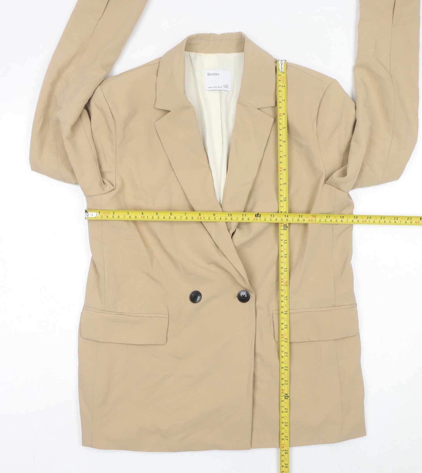 Bershka Women Beige Size 12 Double-Breasted Blazer Jacket