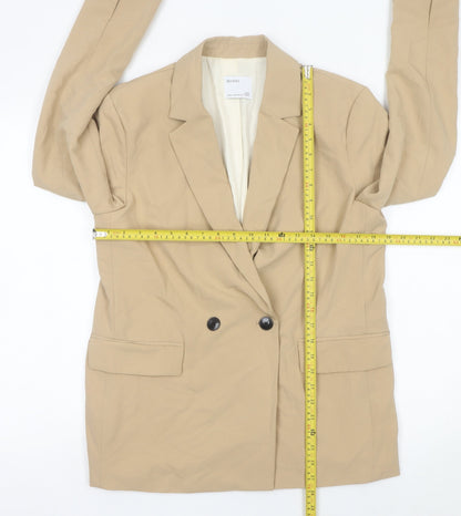Bershka Women Beige Size 12 Double-Breasted Blazer Jacket