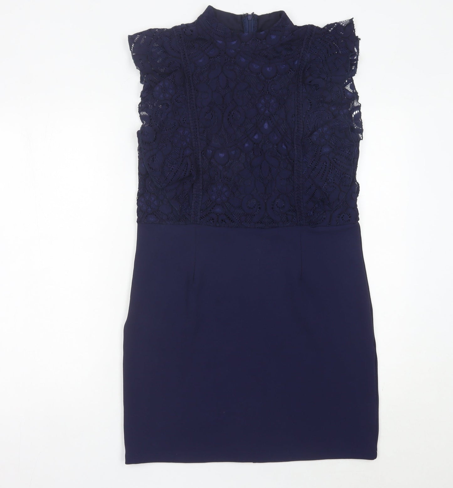 Boohoo Women Blue Lace Sheath Dress Size 14 Formal Party