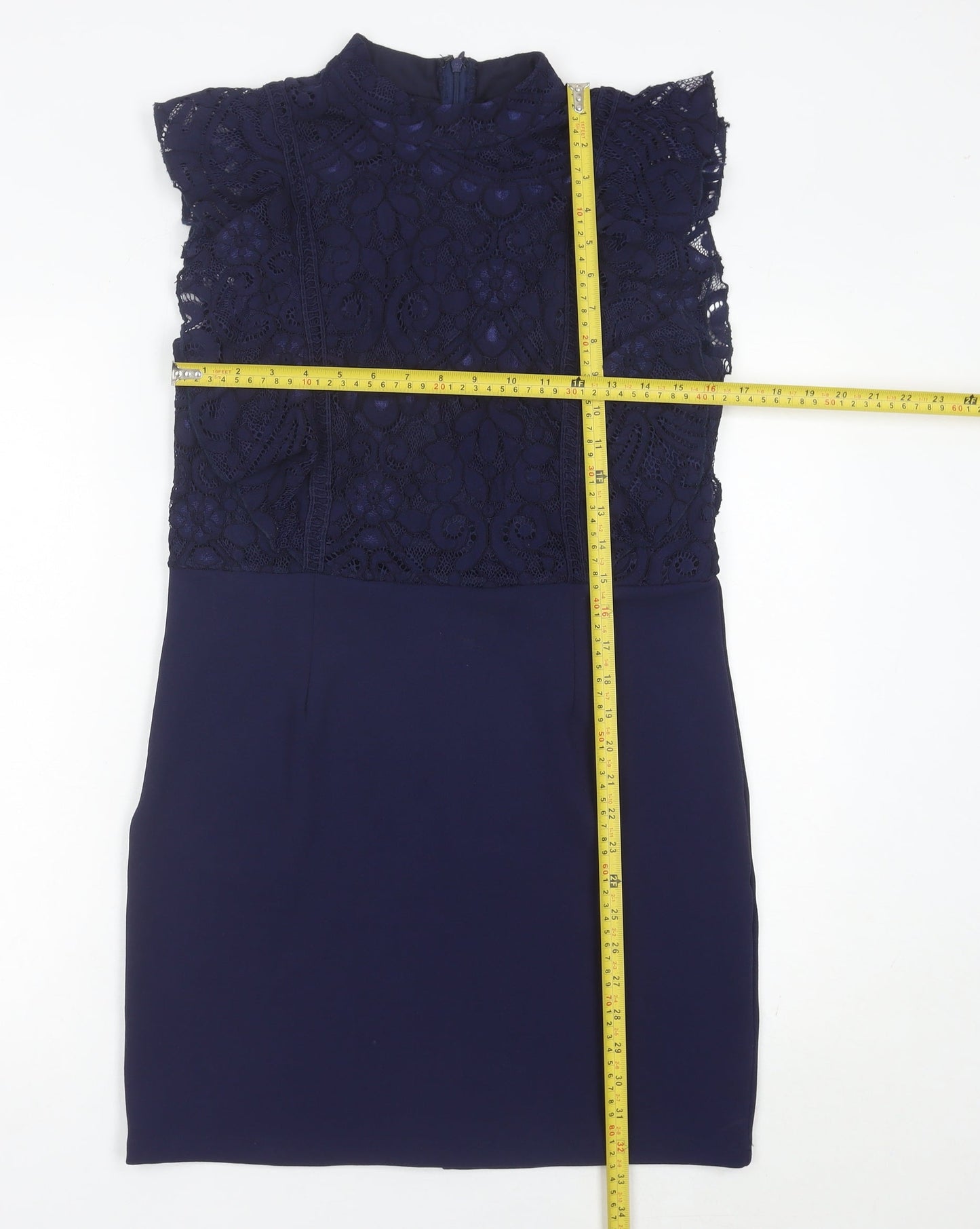 Boohoo Women Blue Lace Sheath Dress Size 14 Formal Party