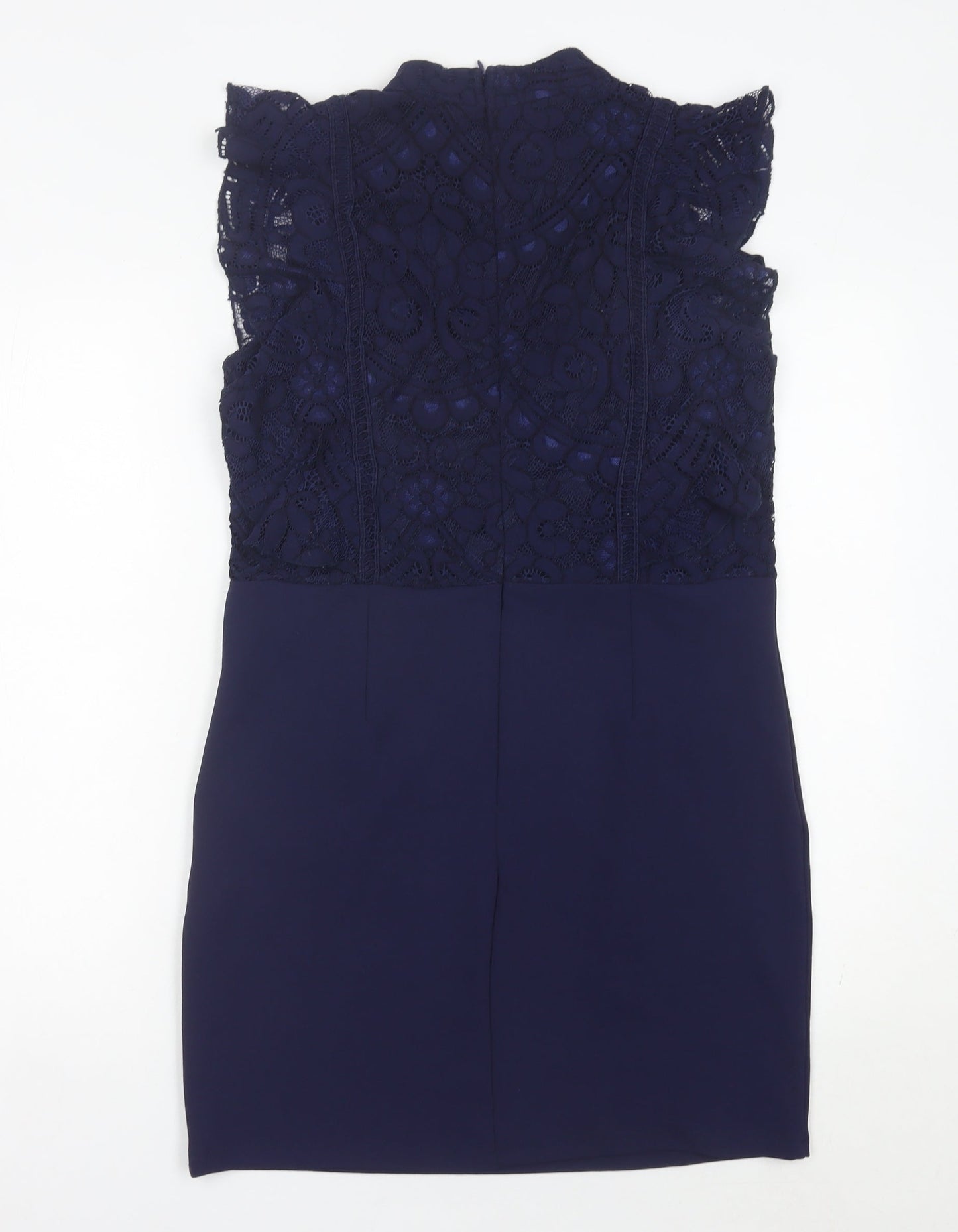 Boohoo Women Blue Lace Sheath Dress Size 14 Formal Party